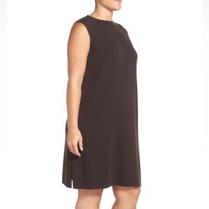 Eileen Fisher Wool Crepe Funnel Neck Shift Dress Clove Brown